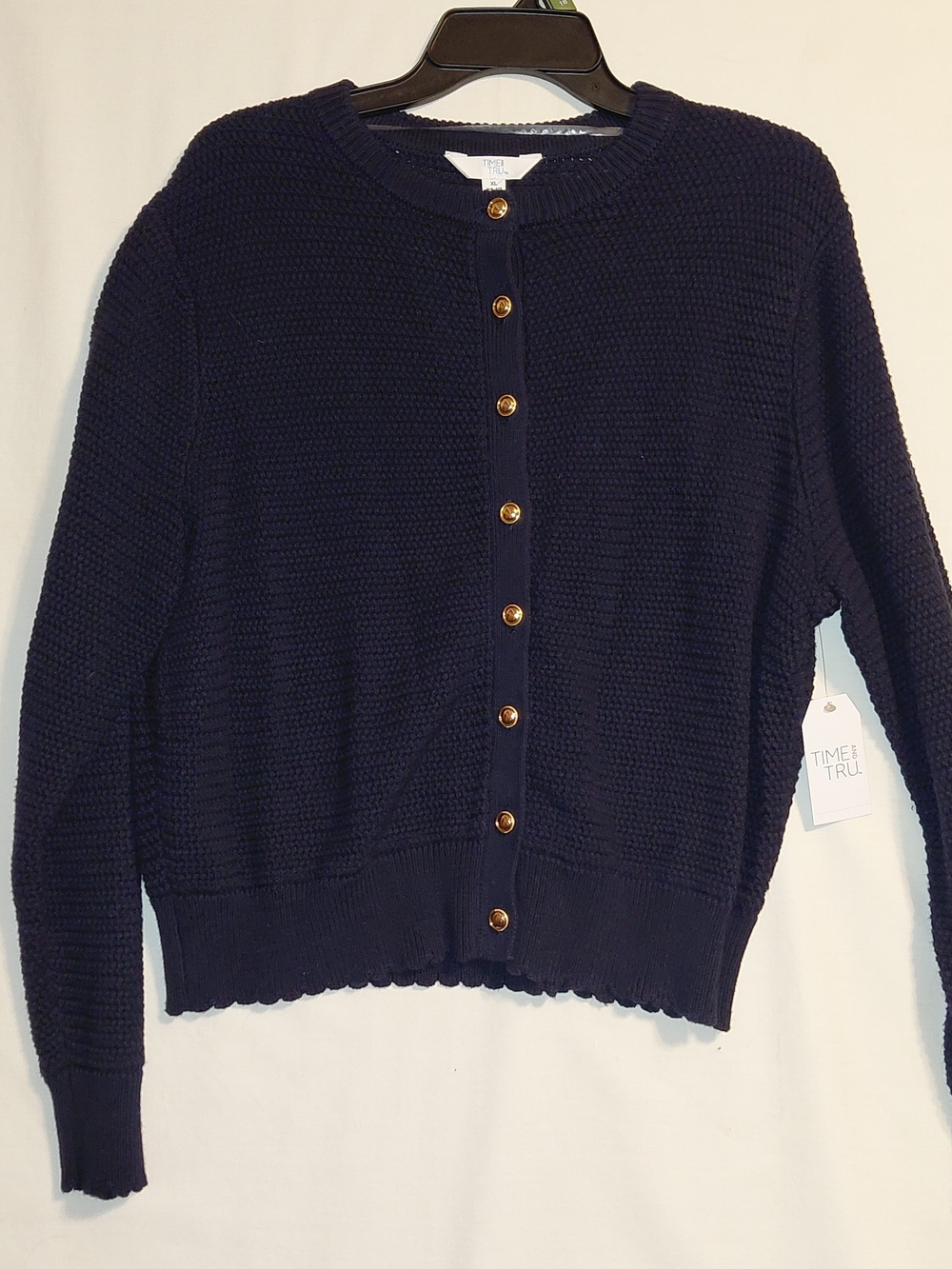 Time and Tru Women's Textured Knit Cardigan Sweater Blue Twilight - Picture 7 of 9